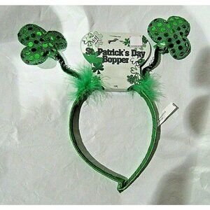 Adult St. Patrick's Day Green Feathers and Sequence Shamrocks Headband